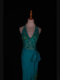 Retro 60s High Low V Neck Blue Chiffon With Beads Lace Prom Dresses Inspo 22th Birthday Outfit Formal Gown HZ0311