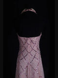Retro 60s A Line V Neck Rose Pink Chiffon With Beads Long Prom Dresses Inspo 22th Birthday Outfit Formal Gown HZ0311