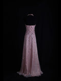 Retro 60s A Line V Neck Rose Pink Chiffon With Beads Long Prom Dresses Inspo 22th Birthday Outfit Formal Gown HZ0311