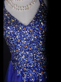 Vintage A line Halter Royal Blue Tulle With Gold Beads Short 18th Birthday Dress Homecoming Dresses Cocktail Gown HZ0311