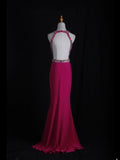 Vintage Mermaid 80s Scoop Hot Pink Backless Beads With Beaded Open Backs Long Prom Dresses Inspo Birthday Outfit Formal Gowns HZ0311