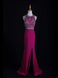 Vintage Mermaid 80s Scoop Hot Pink Backless Beads With Beaded Open Backs Long Prom Dresses Inspo Birthday Outfit Formal Gowns HZ0311