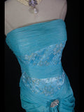 Retro 1950s Mermaid Strapless Blue Chiffon With Beads Lace Long Prom Dresses Inspo 22th Birthday Outfit Formal Gown HZ0311
