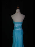 Retro 1950s Mermaid Strapless Blue Chiffon With Beads Lace Long Prom Dresses Inspo 22th Birthday Outfit Formal Gown HZ0311