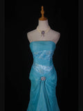 Retro 1950s Mermaid Strapless Blue Chiffon With Beads Lace Long Prom Dresses Inspo 22th Birthday Outfit Formal Gown HZ0311