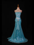 Retro 1950s Mermaid Strapless Blue Chiffon With Beads Lace Long Prom Dresses Inspo 22th Birthday Outfit Formal Gown HZ0311