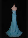 Retro 1950s Mermaid Strapless Blue Chiffon With Beads Lace Long Prom Dresses Inspo 22th Birthday Outfit Formal Gown HZ0311