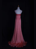 Retro 60s High Low Spaghetti Straps Pink Chiffon With Beads Prom Dresses Inspo 22th Birthday Outfit Formal Gown HZ0311