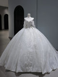 Vintage Long Wedding Gowns Princess Ball Gown Off The Shoulder Style for Bride With Sleeves Pleated Appliques Train White Bridal Dress HZ0311
