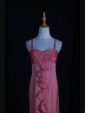 Retro 60s High Low Spaghetti Straps Pink Chiffon With Beads Prom Dresses Inspo 22th Birthday Outfit Formal Gown HZ0311