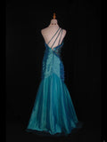 Vintage Mermaid One Shoulder 1950s With Pleated Ruffled Taffeta Bodice Long Prom Dresses Inspo 19th Birthday Outfit Formal Gown HZ0311