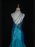 Vintage Mermaid One Shoulder 1950s With Pleated Ruffled Taffeta Bodice Long Prom Dresses Inspo 19th Birthday Outfit Formal Gown HZ0311