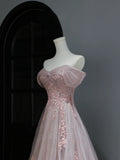Modest Prom Dresses Aesthetic A Line Off The Shoulder Pink Tulle Inspiration Style Impress With Sleeves Long Party Formal Gown HZ0311