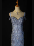 Retro 1950s Mermaid Sweetheart Blue Tulle With Beads Long Prom Dresses Inspo 22th Birthday Outfit Formal Gown HZ0311
