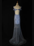 Retro 1950s Mermaid Sweetheart Blue Tulle With Beads Long Prom Dresses Inspo 22th Birthday Outfit Formal Gown HZ0311