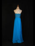 Vintage A Line One Shoulder Royal Blue 1950s With Pleated Ruffled Beaded Bodice Long Prom Dresses Inspo Birthday Outfit Formal Gown HZ0311