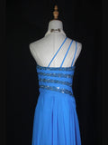 Vintage A Line One Shoulder Royal Blue 1950s With Pleated Ruffled Beaded Bodice Long Prom Dresses Inspo Birthday Outfit Formal Gown HZ0311