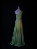 Vintage A Line One Shoulder Bud Green 1950s With Pleated Ruffled Beaded Bodice Long Prom Dresses Inspo Birthday Outfit Formal Gown HZ0311