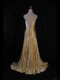 Retro 60s A line Spaghetti Straps Gold Taffeta With Beads Prom Dresses Inspo 22th Birthday Outfit Formal Gown HZ0311