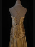 Retro 60s A line Spaghetti Straps Gold Taffeta With Beads Prom Dresses Inspo 22th Birthday Outfit Formal Gown HZ0311