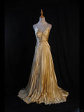 Retro 60s A line Spaghetti Straps Gold Taffeta With Beads Prom Dresses Inspo 22th Birthday Outfit Formal Gown HZ0311
