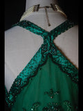 Retro 60s A line Halter Dark Emerald Green Satin With Beads Long Prom Dresses Inspo 22th Birthday Outfit Formal Gown HZ0311