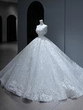 Princess Long Wedding Gowns Ball Gown Sweetheart Style for Bride With Tassel Train White Lace Bridal Dresses HZ0311