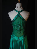 Retro 60s A line Halter Dark Emerald Green Satin With Beads Long Prom Dresses Inspo 22th Birthday Outfit Formal Gown HZ0311