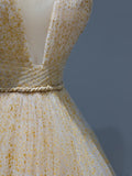 Modest Prom Dresses Aesthetic A Line Spaghetti Straps Gold Tulle Inspiration Style Impress Corset Fitted Long Party Formal Gown HZ0311