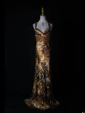 Vintage 70s Sheath Spaghetti Straps Leopard Print Beaded Bodice Plus Size Long Prom Dresses Impress 21th Birthday Outfits Prom Gown HZ0311