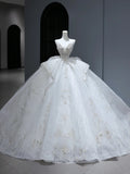 Princess Long Wedding Gowns Ball Gown Sweetheart Style for Bride With Silver Beaded Bodice Train White Bridal Dresses HZ0311