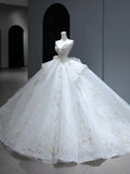 Princess Long Wedding Gowns Ball Gown Sweetheart Style for Bride With Silver Beaded Bodice Train White Bridal Dresses HZ0311