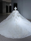 Princess Long Wedding Gowns Ball Gown Sweetheart Style for Bride With Silver Beaded Bodice Train White Bridal Dresses HZ0311