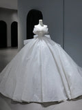 Princess Long Wedding Dress Ball Gown Sweetheart Style for Bride With Silver Beaded Pearls Bodice Train White Bridal Dresses HZ0311