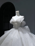 Princess Long Wedding Dress Ball Gown Sweetheart Style for Bride With Silver Beaded Pearls Bodice Train White Bridal Dresses HZ0311