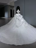 Princess Long Wedding Dress Ball Gown Sweetheart Style for Bride With Silver Beaded Pearls Bodice Train White Bridal Dresses HZ0311