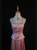 Vintage A Line 80s Spaghetti Straps Pink Beads With Beaded Long Prom Dresses Inspo Birthday Outfit Formal Gowns HZ0311