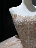 Princess Long Wedding Dress Ball Gown Strapless Blush Pink Style for Bride With Beaded Sequin Bodice Train Bridal Dresses HZ0311