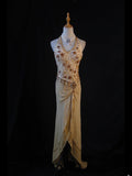 Retro 60s High Low V Neck Champagne Chiffon With Beads Long Prom Dresses Inspo 22th Birthday Outfit Formal Gown HZ0311