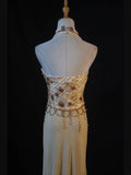 Retro 60s High Low V Neck Champagne Chiffon With Beads Long Prom Dresses Inspo 22th Birthday Outfit Formal Gown HZ0311