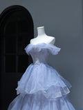 Modest Prom Dresses Aesthetic Ball Gown Off The Shoulder Lilac Tulle Inspiration Style Impress With Sleeves Beaded Long Party Formal Gown HZ0311