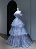 Modest Prom Dresses Aesthetic Ball Gown Off The Shoulder Lilac Tulle Inspiration Style Impress With Sleeves Beaded Long Party Formal Gown HZ0311