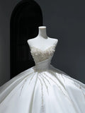 Princess Long Wedding Dress Ball Gown Sweetheart Style for Bride With Pearls Beaded Bodice Train Bridal Dresses HZ0311