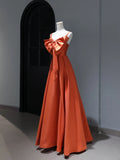 Modest Prom Dresses Aesthetic A Line Spaghetti Straps Satin Orange Inspiration Style Impress Corset Fitted Long Party Formal Gown HZ0311