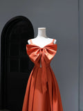 Modest Prom Dresses Aesthetic A Line Spaghetti Straps Satin Orange Inspiration Style Impress Corset Fitted Long Party Formal Gown HZ0311