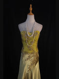 Retro 60s Mermaid Sweetheart Yellow Lace Chiffon With Beads Long Prom Dresses Inspo 22th Birthday Outfit Formal Gown HZ0311