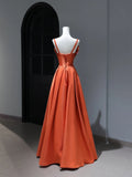 Modest Prom Dresses Aesthetic A Line Spaghetti Straps Satin Orange Inspiration Style Impress Corset Fitted Long Party Formal Gown HZ0311