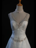 Women's Elegant Sheer V Neck Vintage Tulle Satin Wedding Dress for Bride Sweep Train Wedding Dresses HZ0311