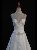 Women's Elegant Sheer V Neck Vintage Tulle Satin Wedding Dress for Bride Sweep Train Wedding Dresses HZ0311