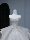 Sparkly Long Wedding Dress Ball Gown Strapless Style for Bride With Sequin Beaded Bodice Train Bridal Dresses HZ0311